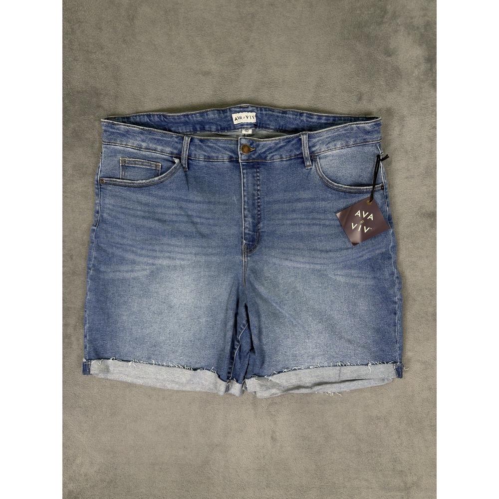 New Ava And Viv Shorts Womens‎ 24W Plus Blue Light Wash Denim High Rise Baggy